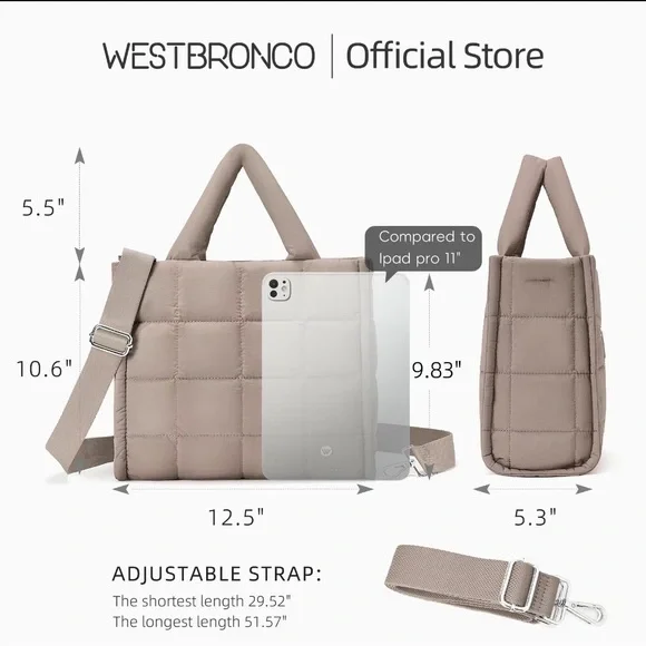 NWT WESTBRONCO BROWN TAN bubble Puffer Tote bag purse Quilted Crossbody - Picture 5 of 10